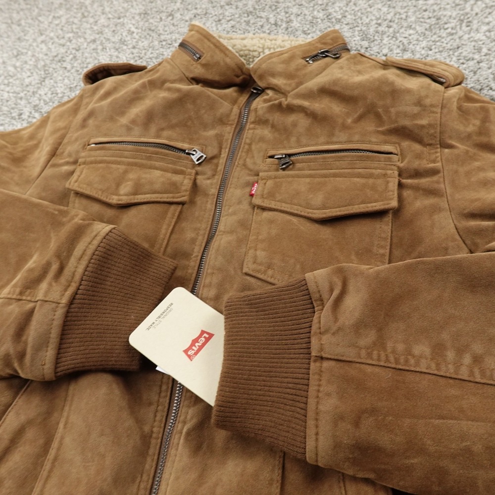NEW Levis Jacket Mens S Brown Sherpa Lined‎ Faux Suede Trucker Bomber Work Coat
